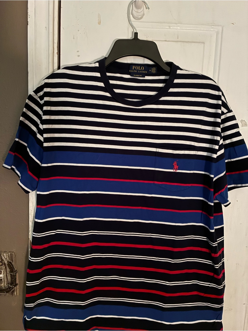 Ralph Lauren Navy, White, Royal Blue & Red Striped Crewneck Tee